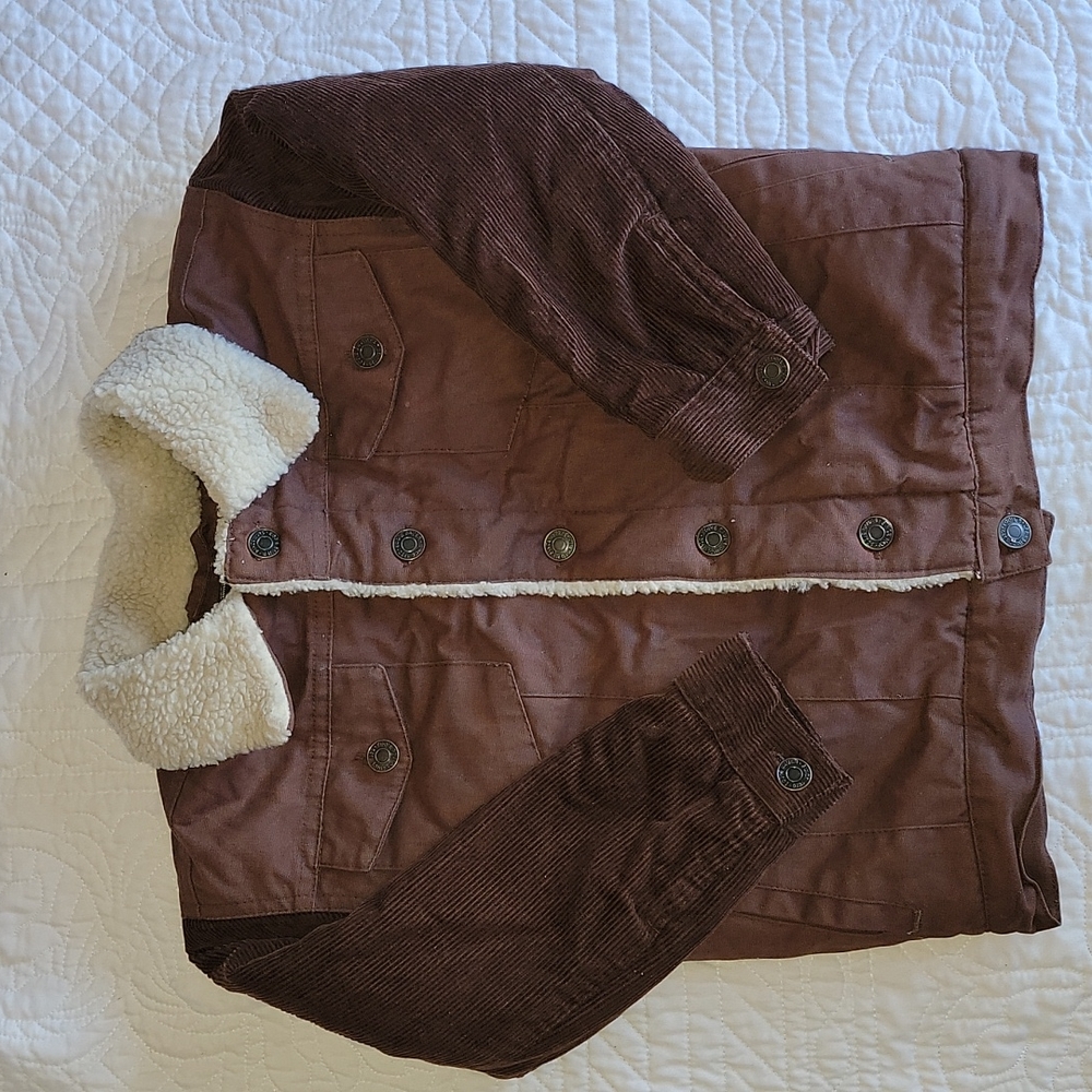 Eddie Bauer Kids Vintage Sherpa Lined Corduroy Trucker Jacket Brown Size 5/6